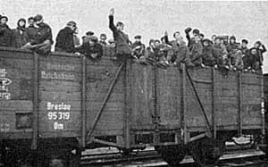 The arrival of the death train from Buchenwald in the Theresienstadt Ghetto 8 May 1945.
