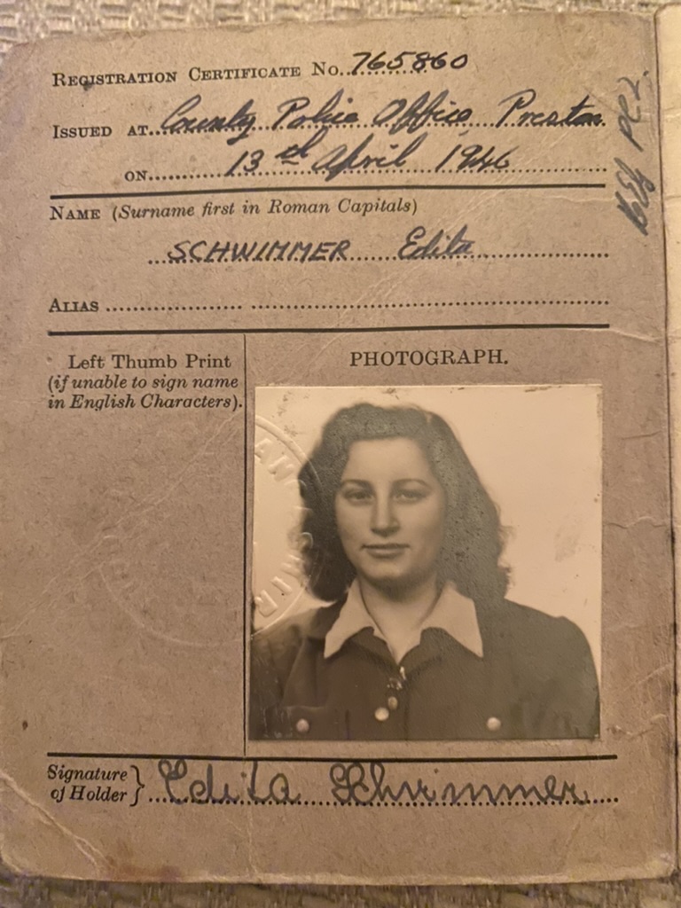 Photograph of Edita Schwimmer documents.