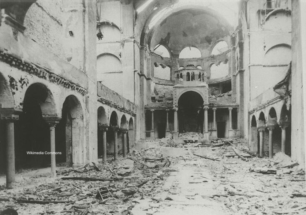 Photograph of the the destroyed Fasanenstrasse Synagogue, Berlin 1938
