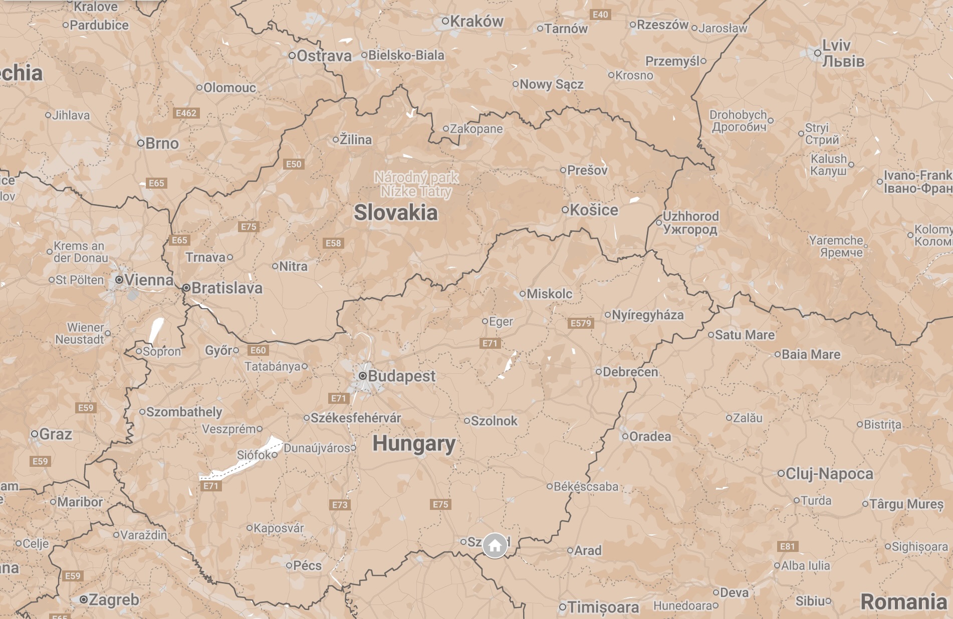 Map of Makó, Hungary.