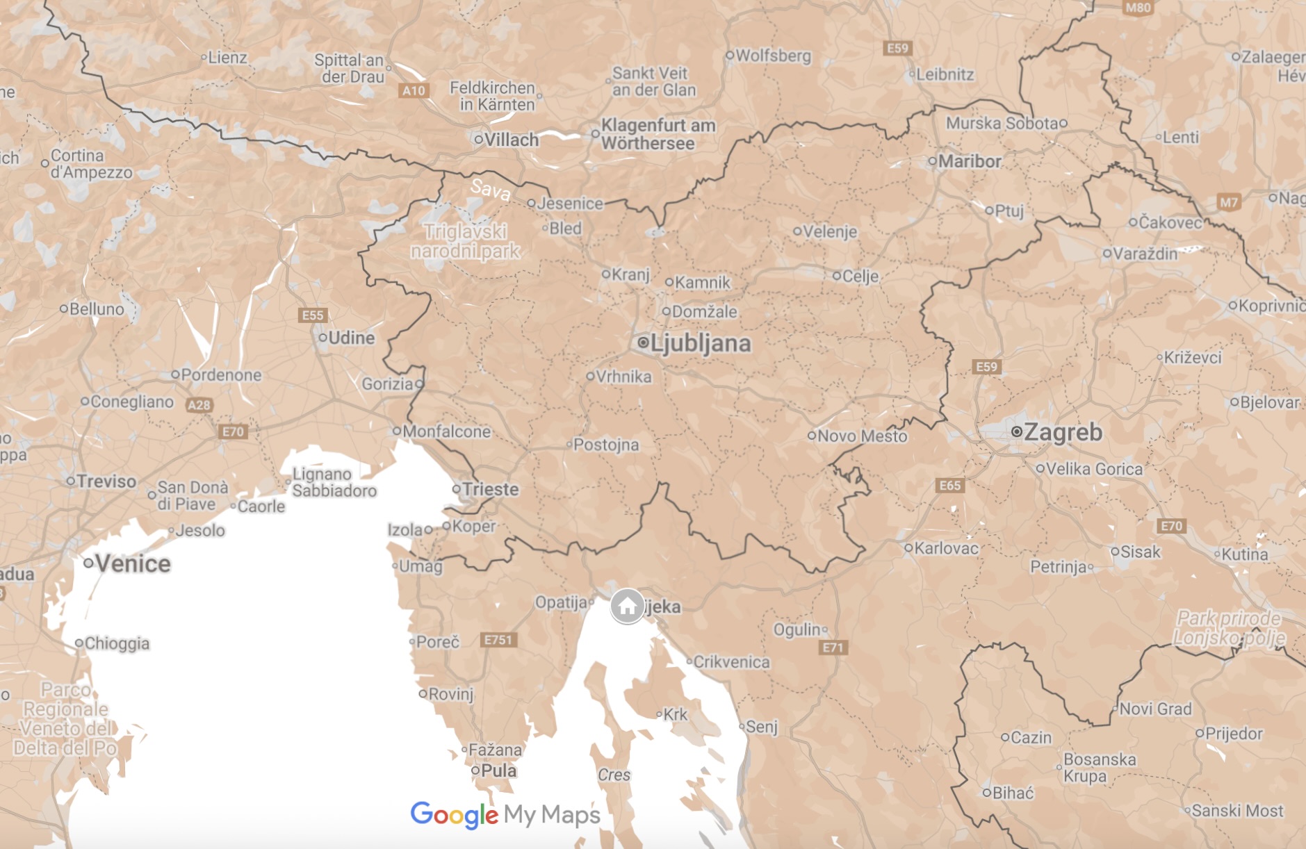 Map of Rijeka, Croatia.