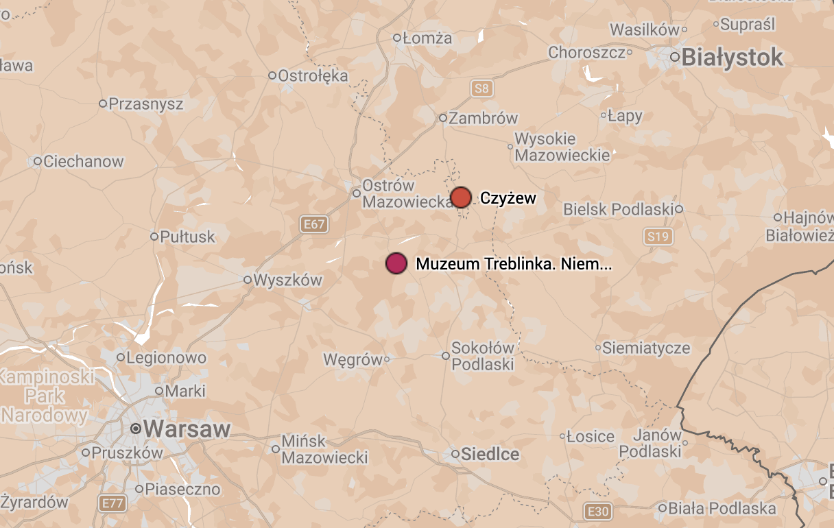 Map of Sites further from Białystok