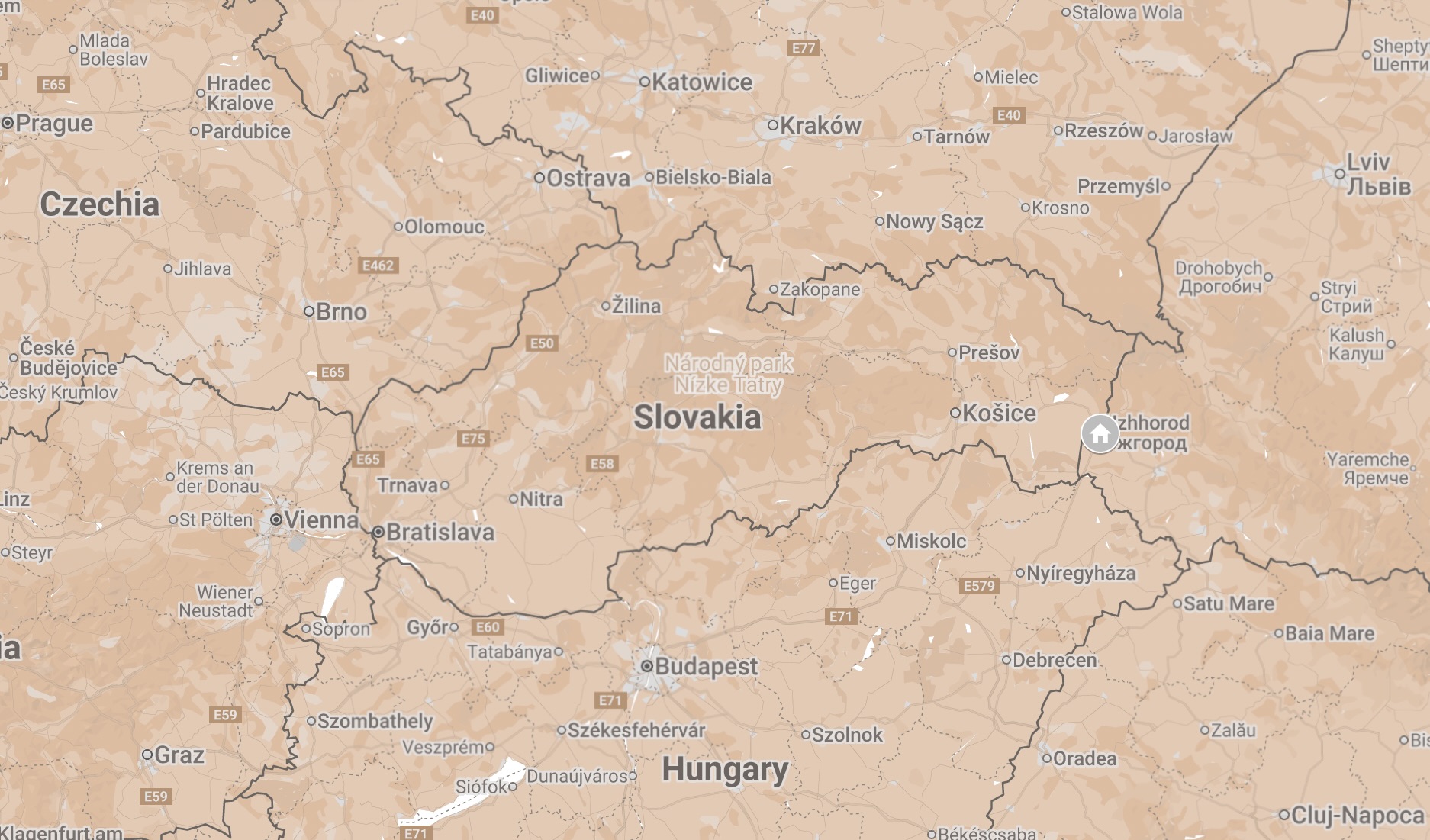 Map of Uzhhorod, Ukraine.