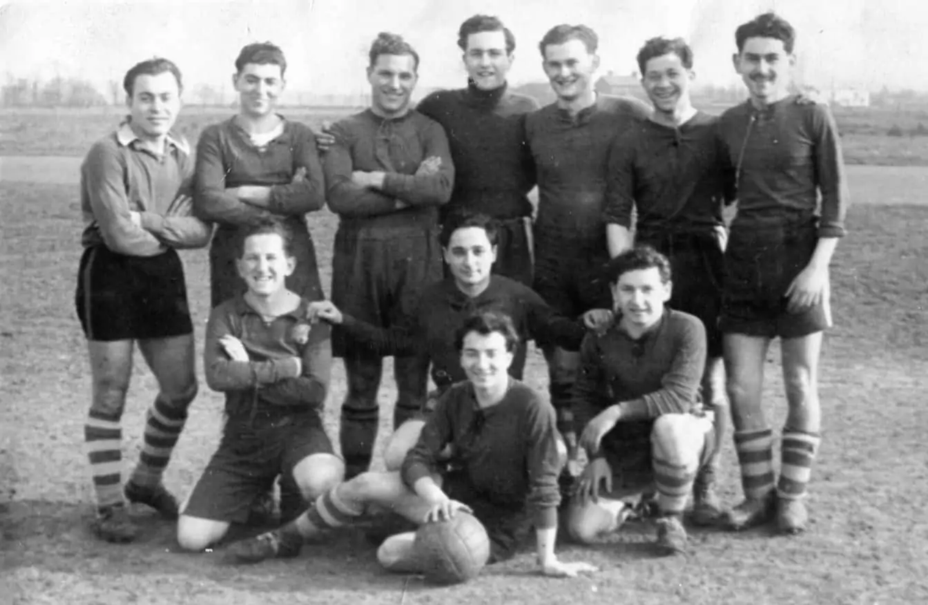 Photograph of the Primrose Club football team, Hackney Marshes 1947.