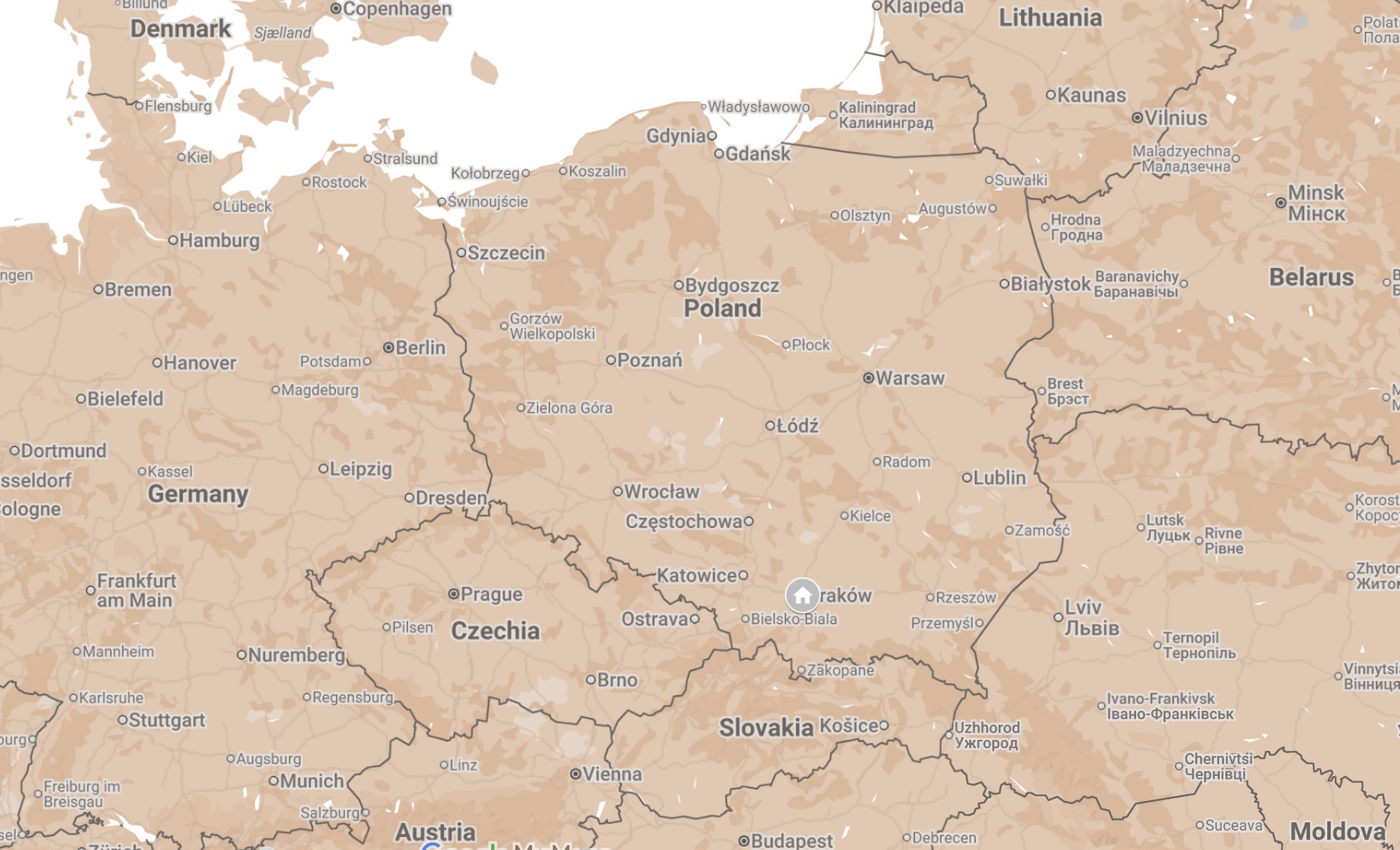Map of Krakow, Poland.