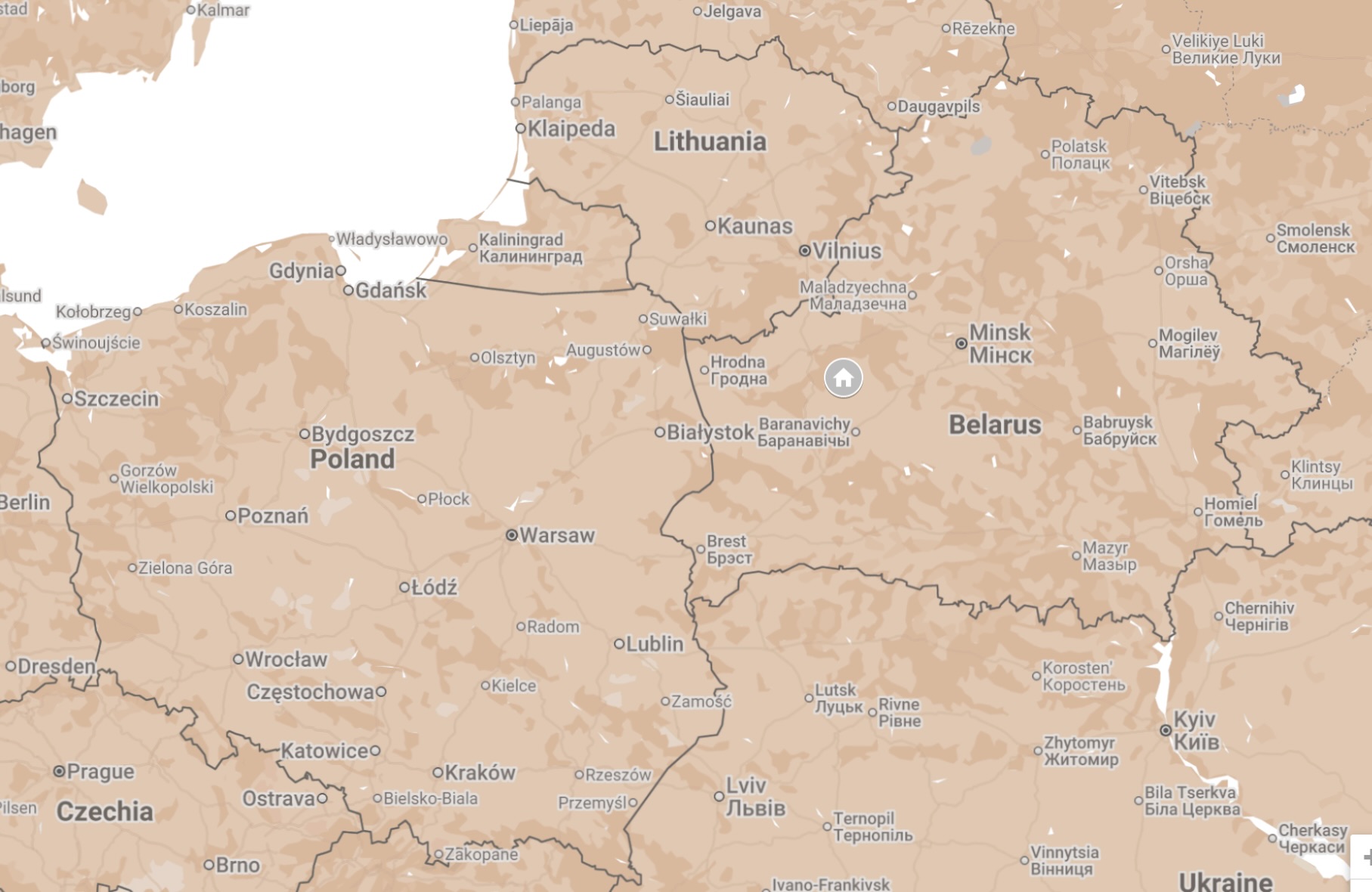 Map of Novogrudek, Belarus.