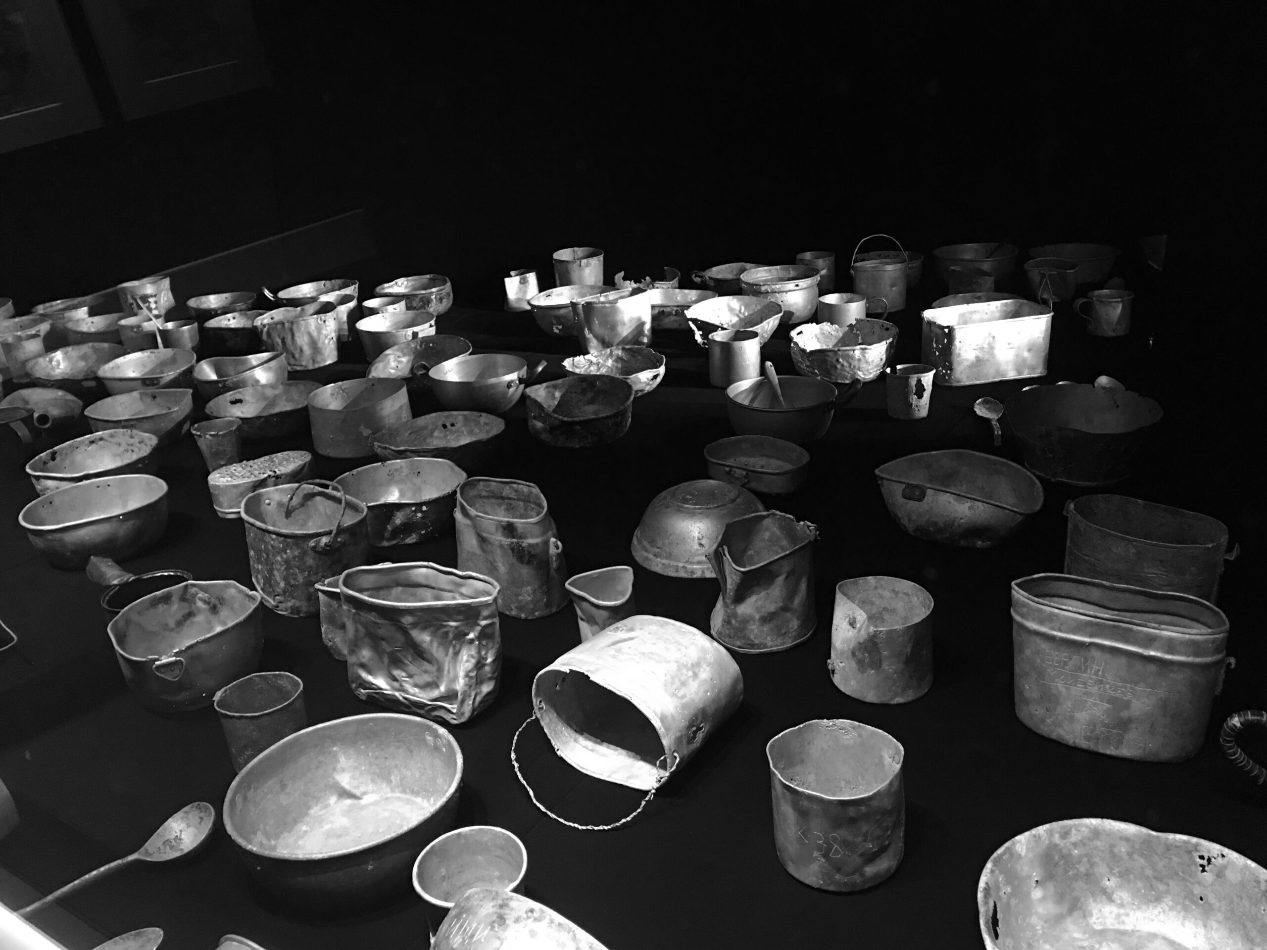 Photograph of Mess tins at the Buchenwald Memorial Museum, Weimar, Germany.