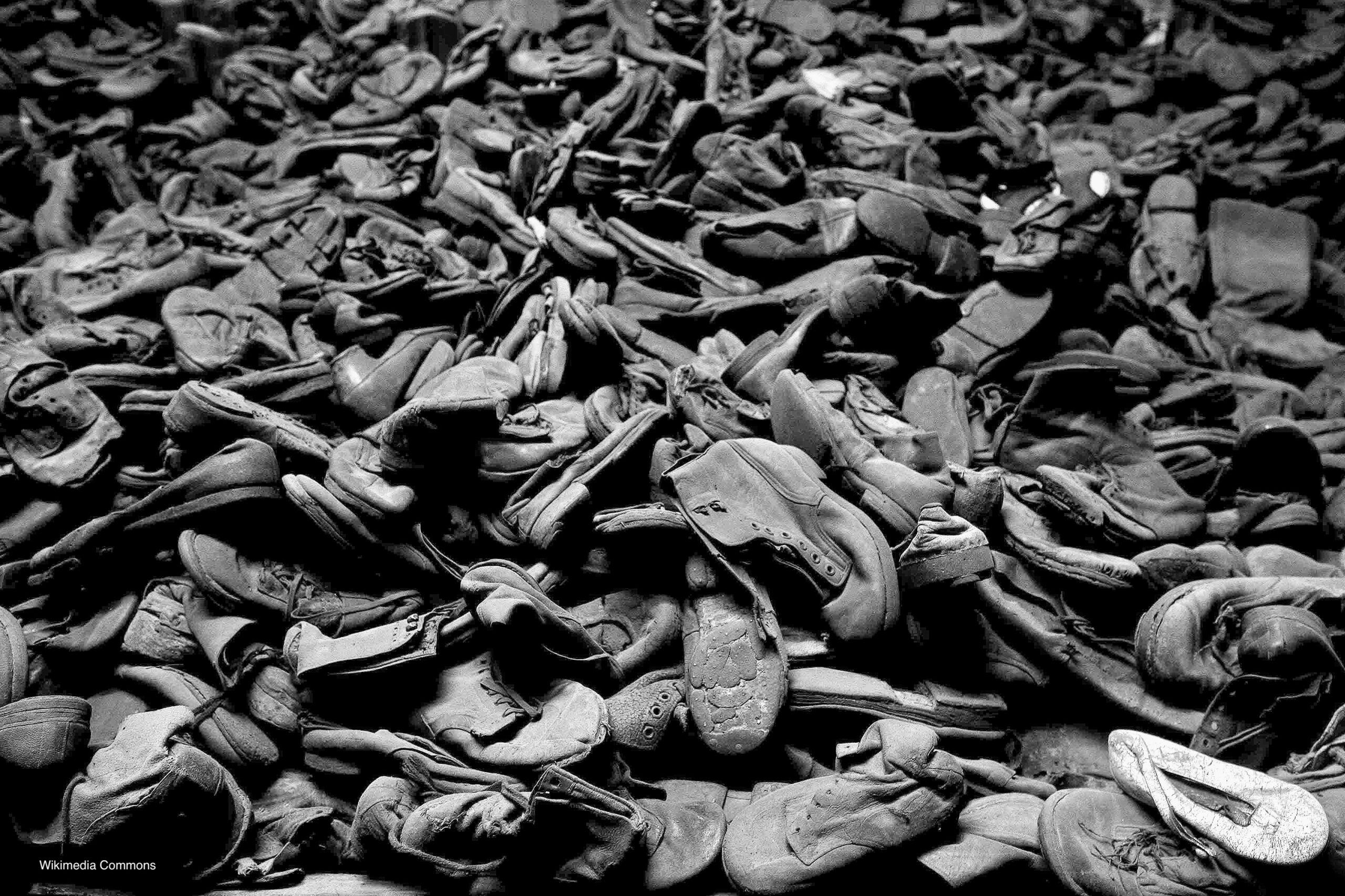 Photograph of shoes at the Auschwitz Memorial and Museum in Poland.