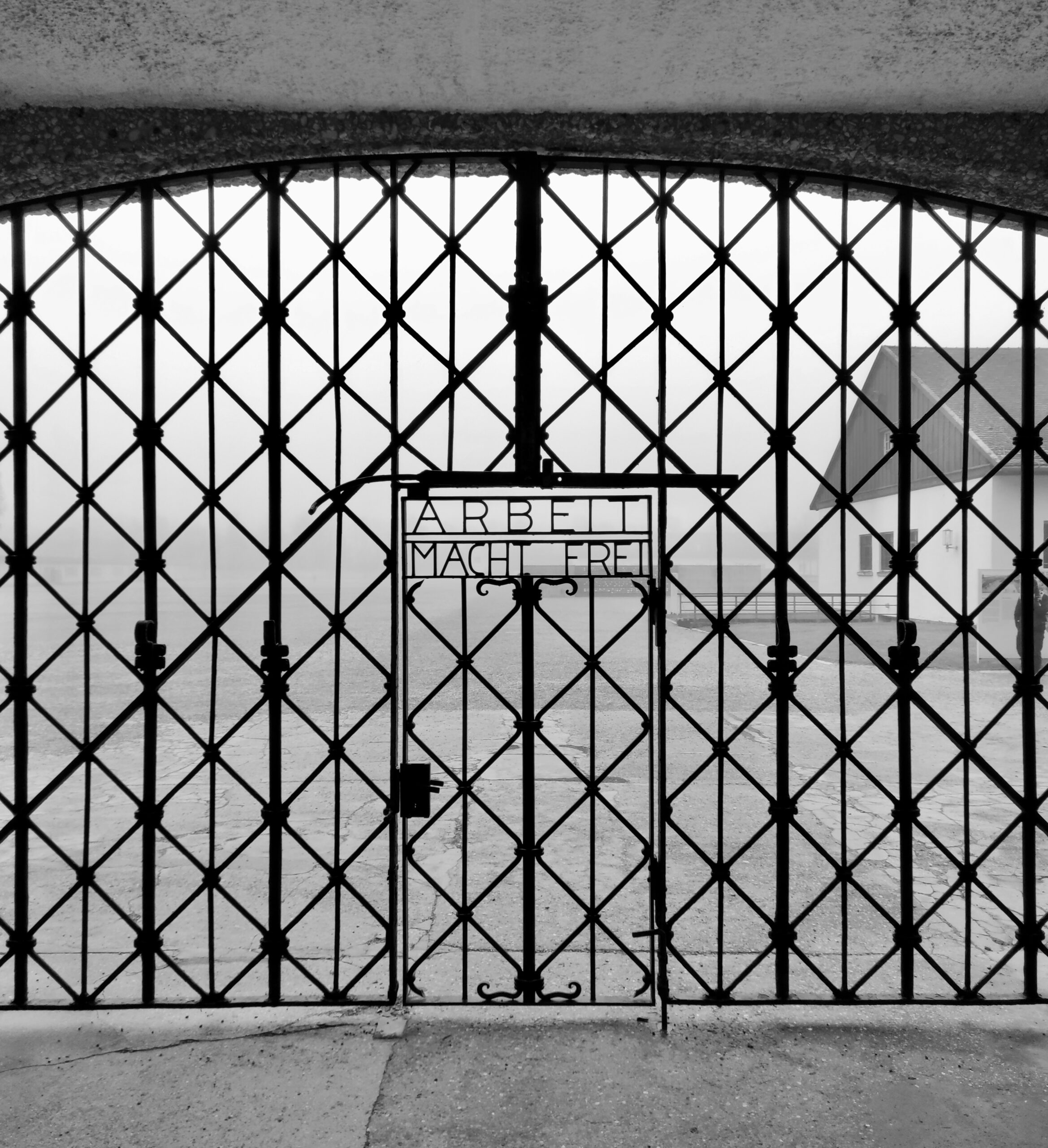 Photograph of the gate of the former Dachau concentration camp.