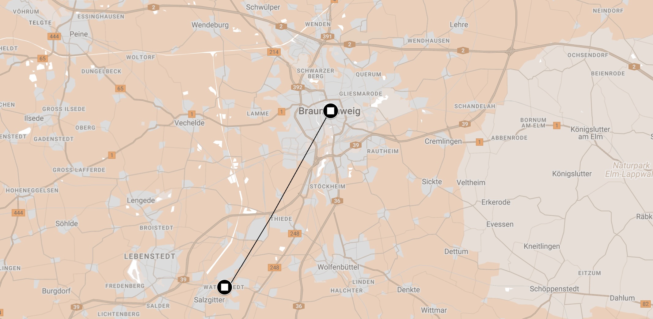 Map of Death March Braunschwweig-Watensted.