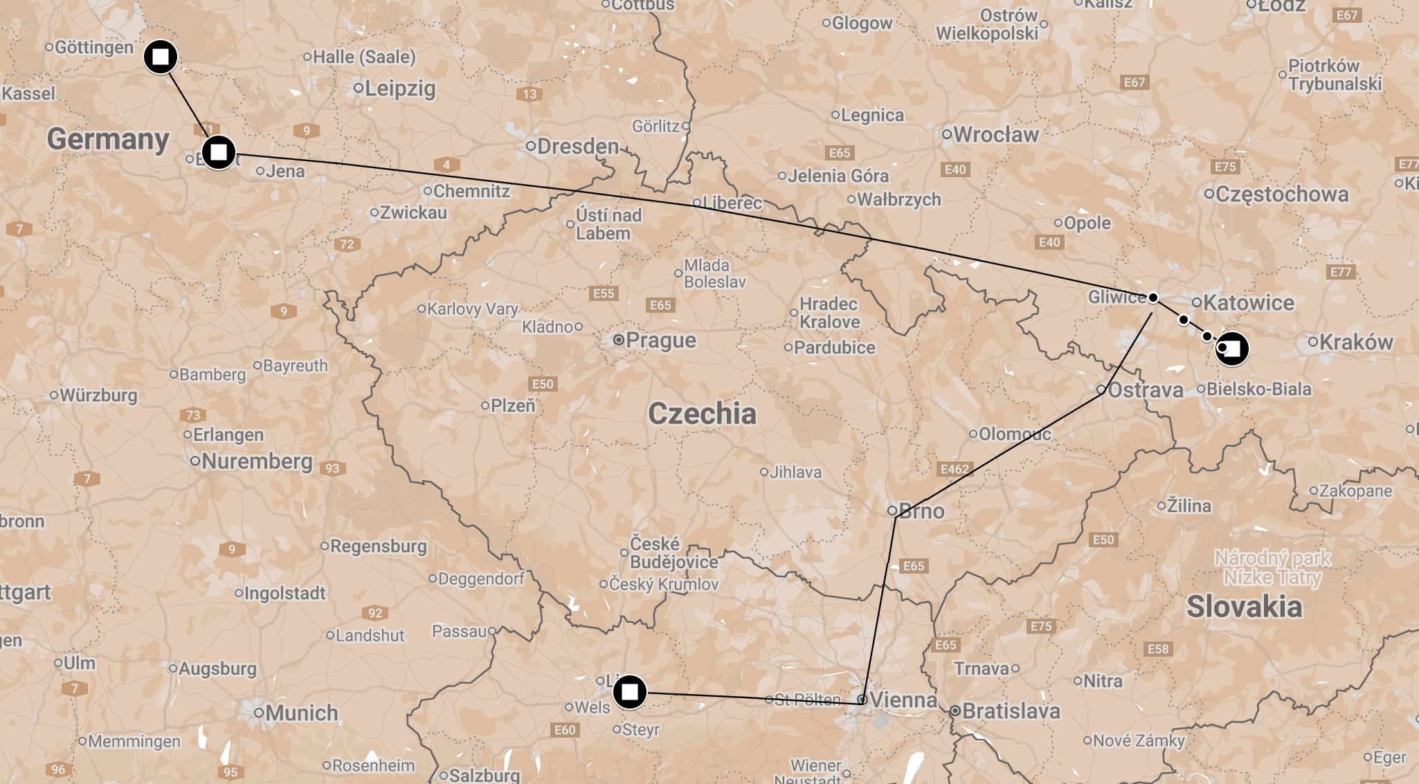 Map of Death March from Auschwitz III.