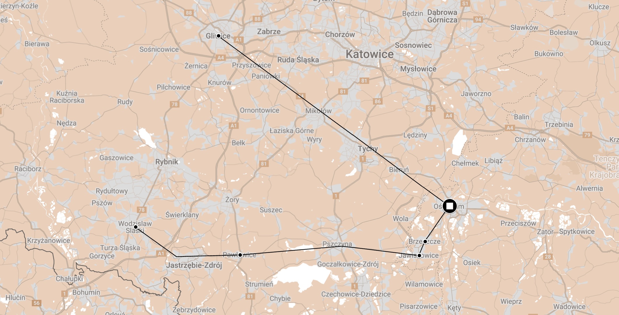 Map of the Death March from Auschwitz.