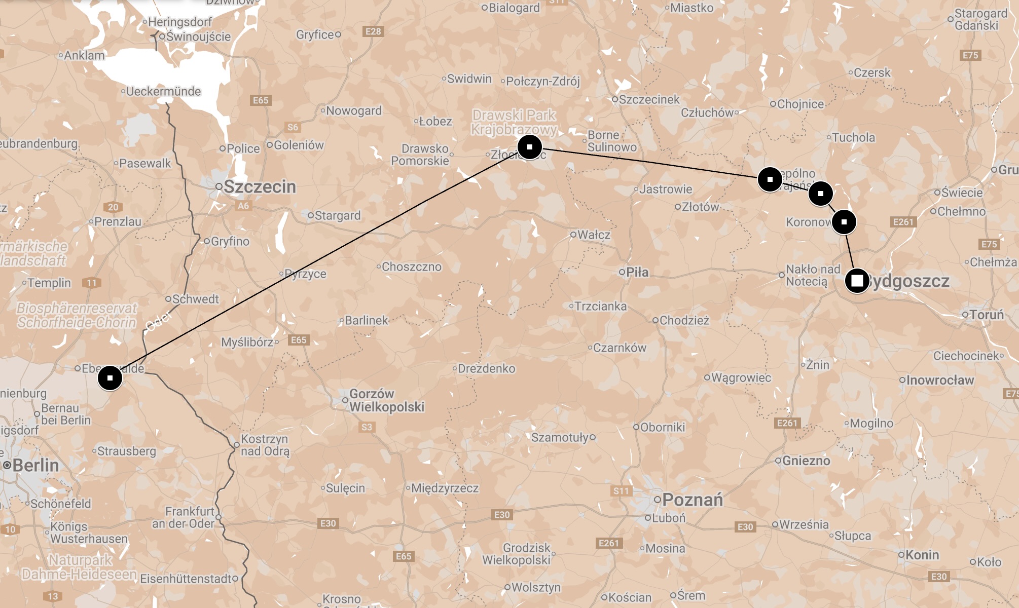 Map of Death March from Bromberg-Ost.