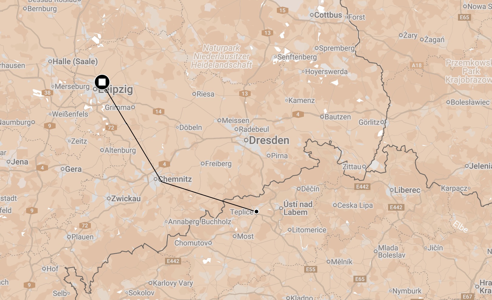 Map of Death March from Leipzig Thekla.