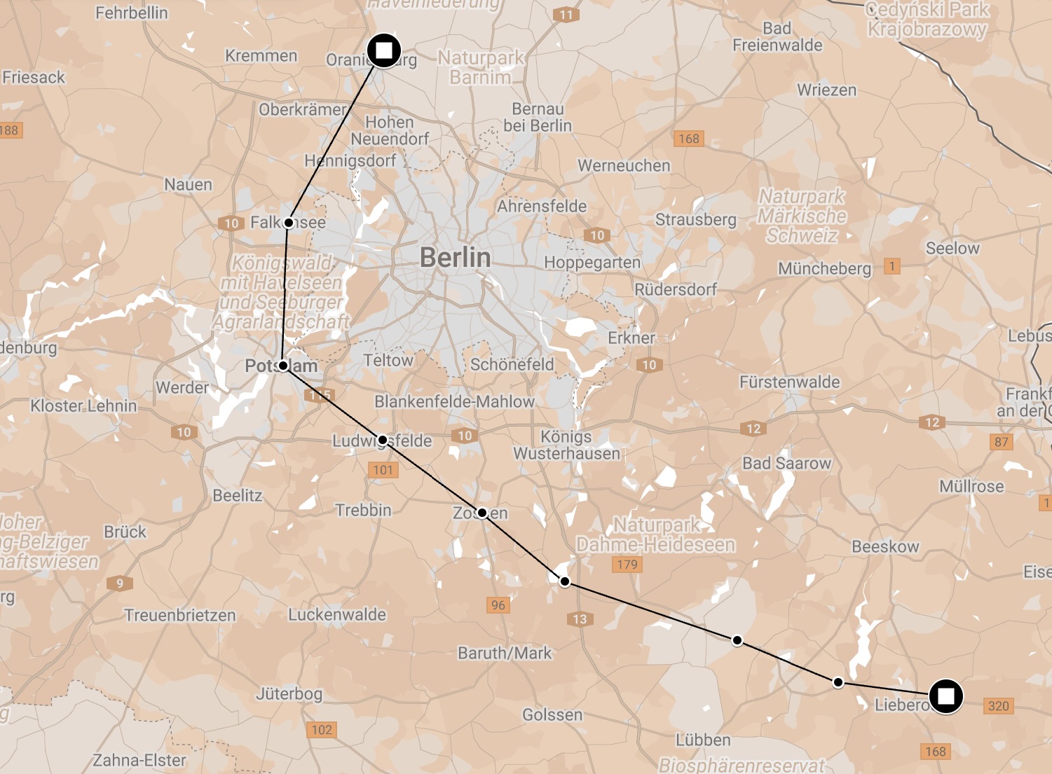 Map of Death March from Lieberose.