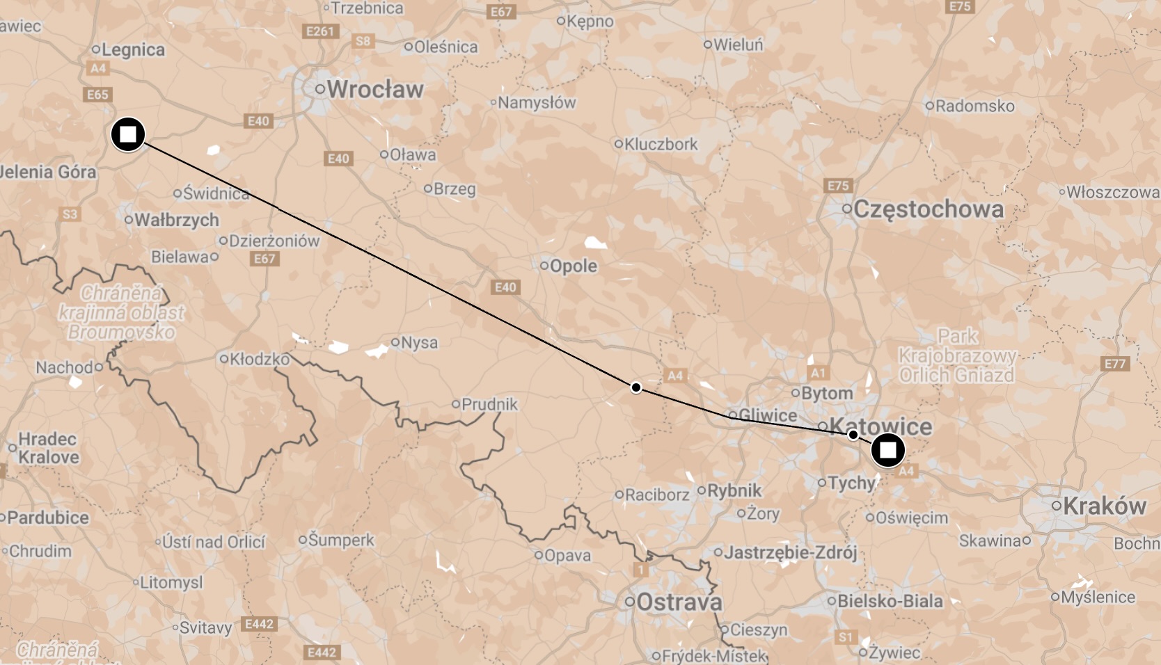 Map of Death March from Neu-Dachs Jazworzno.