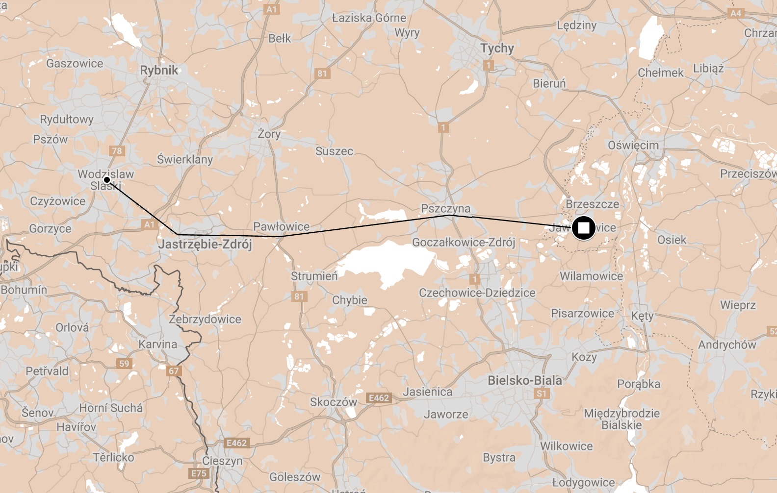 Map of Death March from Jawischowitz.