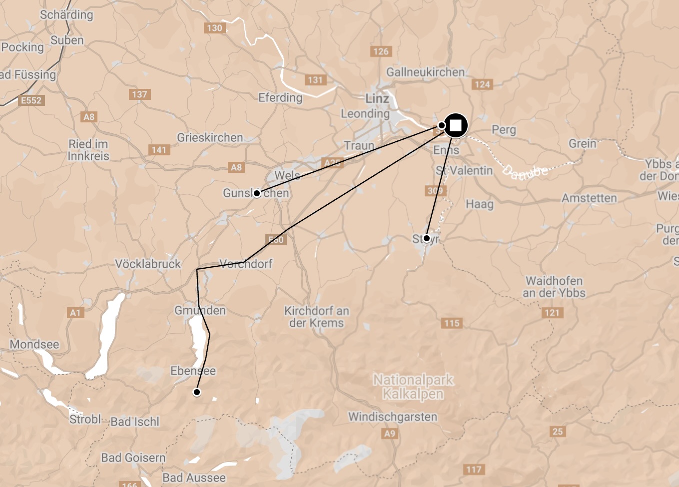 Map of Death Marches from Mauthausen.