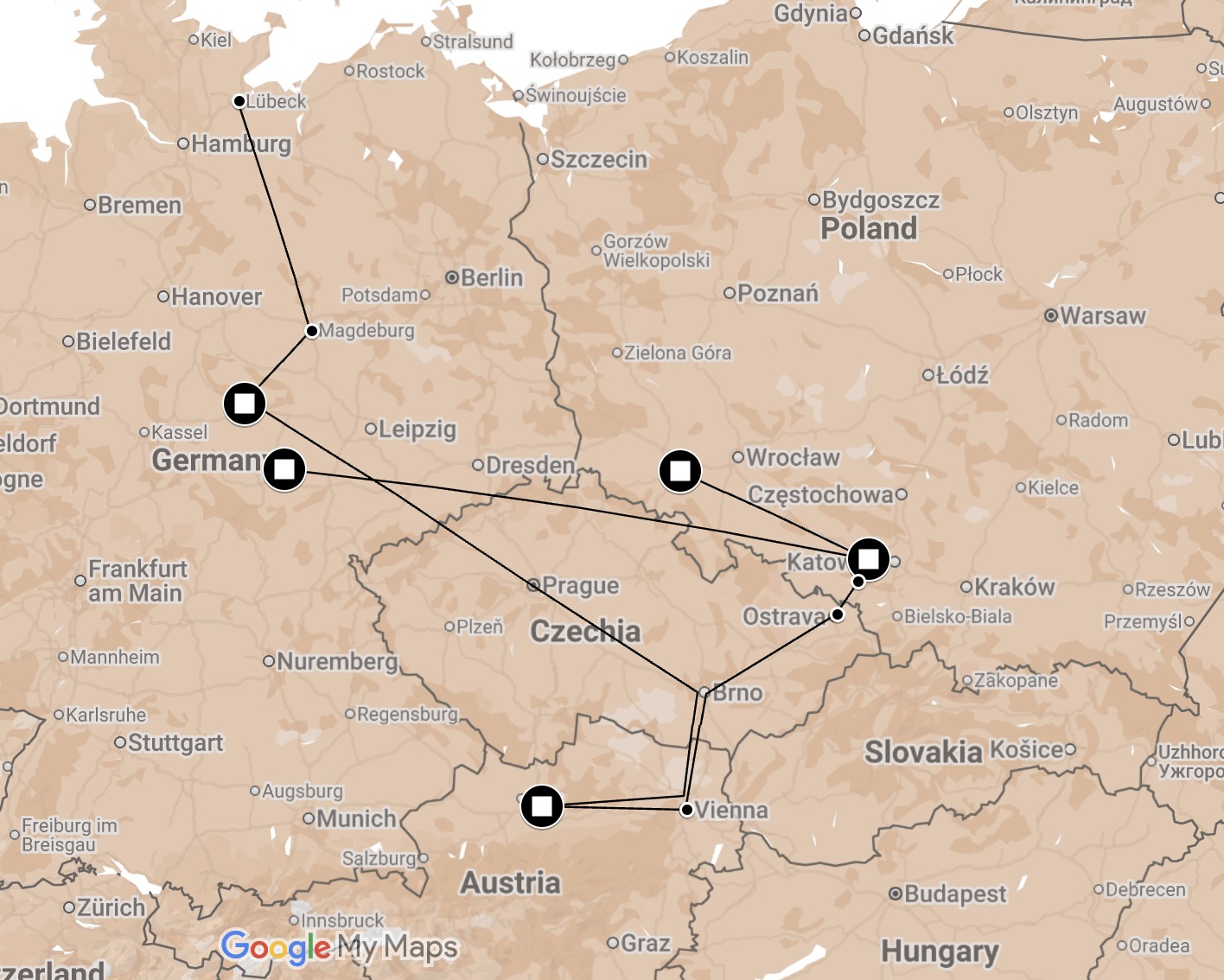 Map of Death Trains from Gleiwitz.