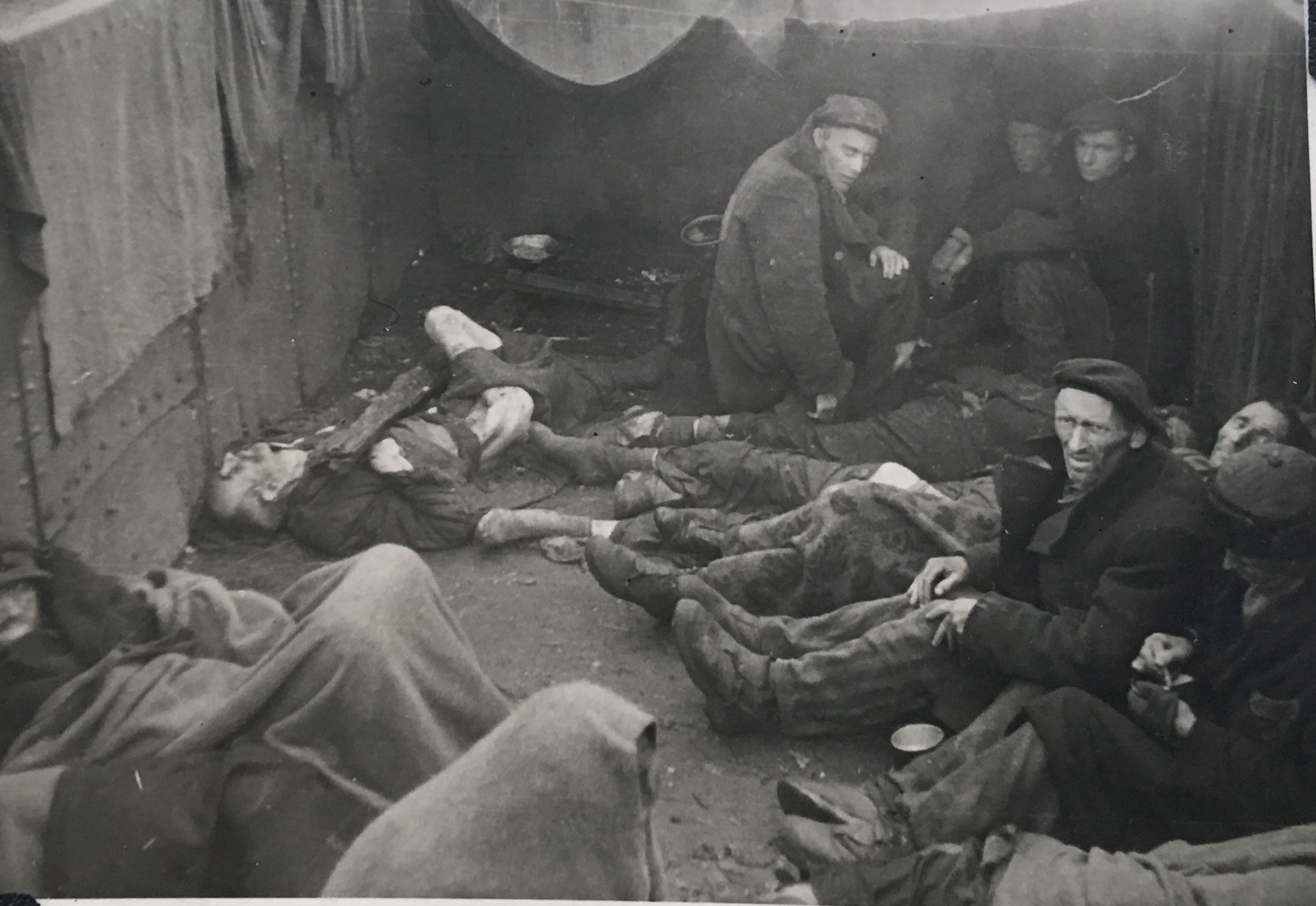 Photograph of the death train from Buchenwald to Theresienstadt at liberation 8 May 1945.