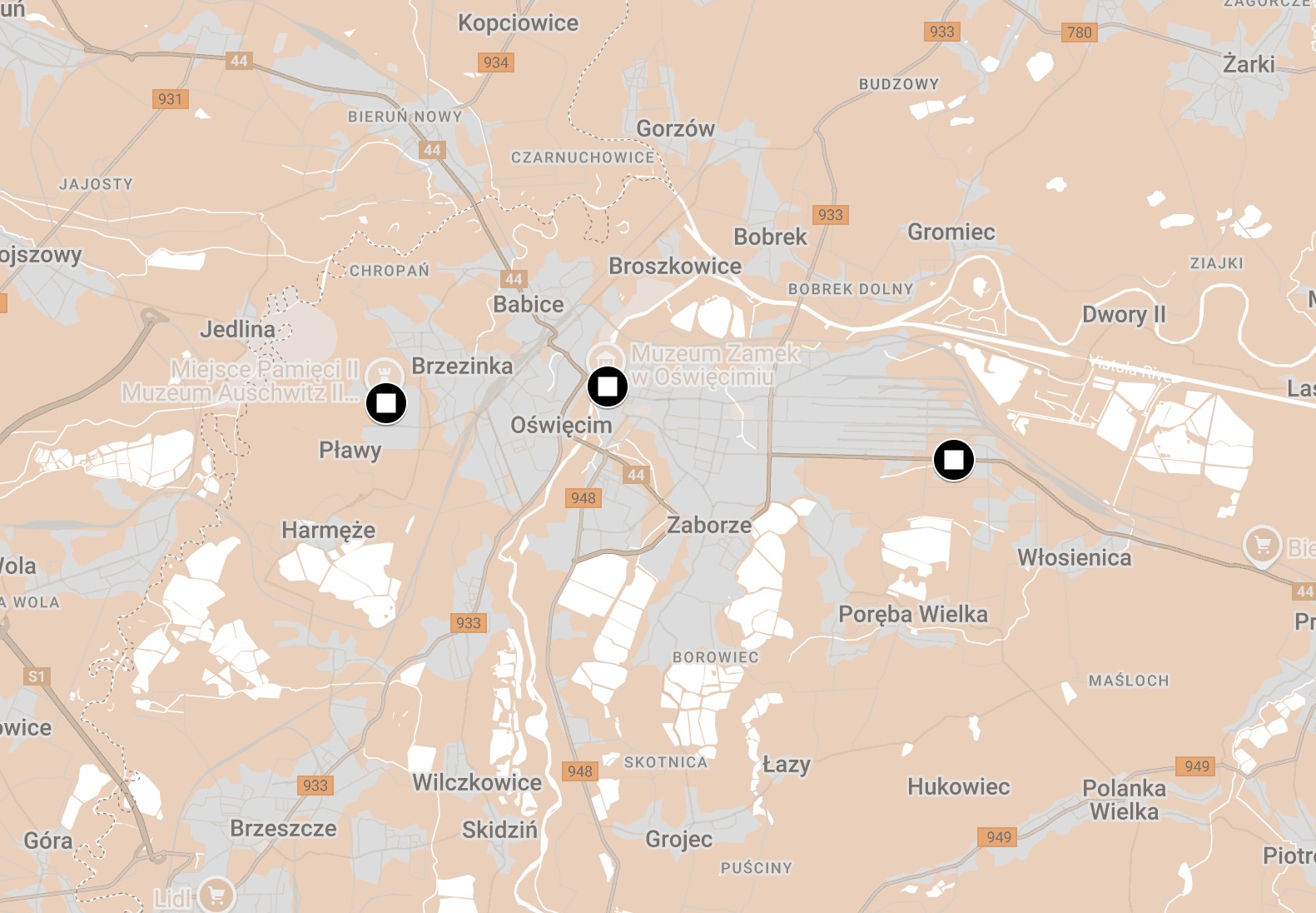 Map of Auschwitz I, II & III.