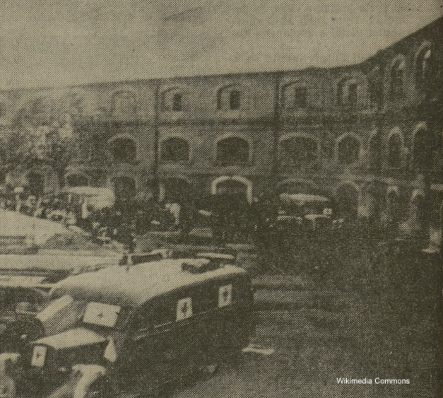 Photograph of Ambulances in the former ghetto May 1945.