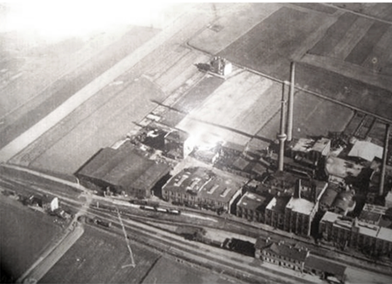 The Brabag factory 1940. The train station is in the bottom on the photograph and was used as a barracks.