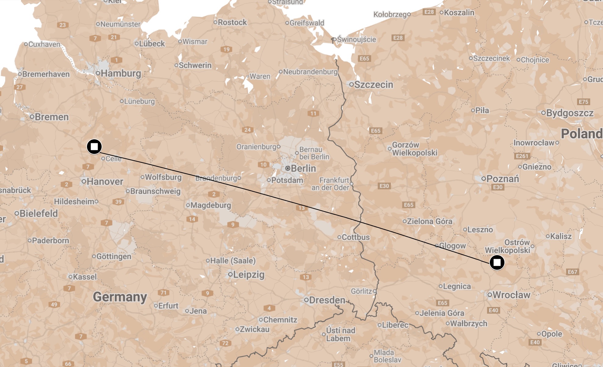 Map of Death March Birnbaumel to Bergen-Belsen.