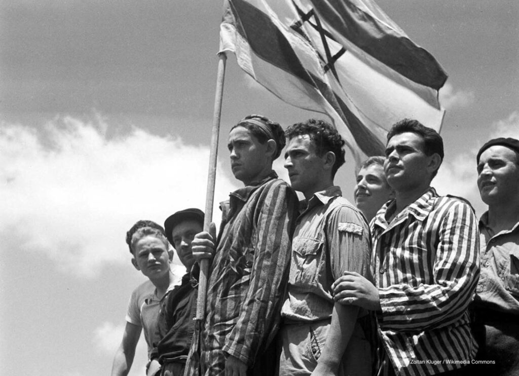 Photograph of Jewish survivors of Buchenwald concentration camp, on the refugee immigration ship Mataroa, 15 July, 1945 at Haifa port.