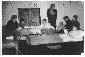 Photograph of Monty Graham in sickbay, Calgarth Estate, Windermere 1945.