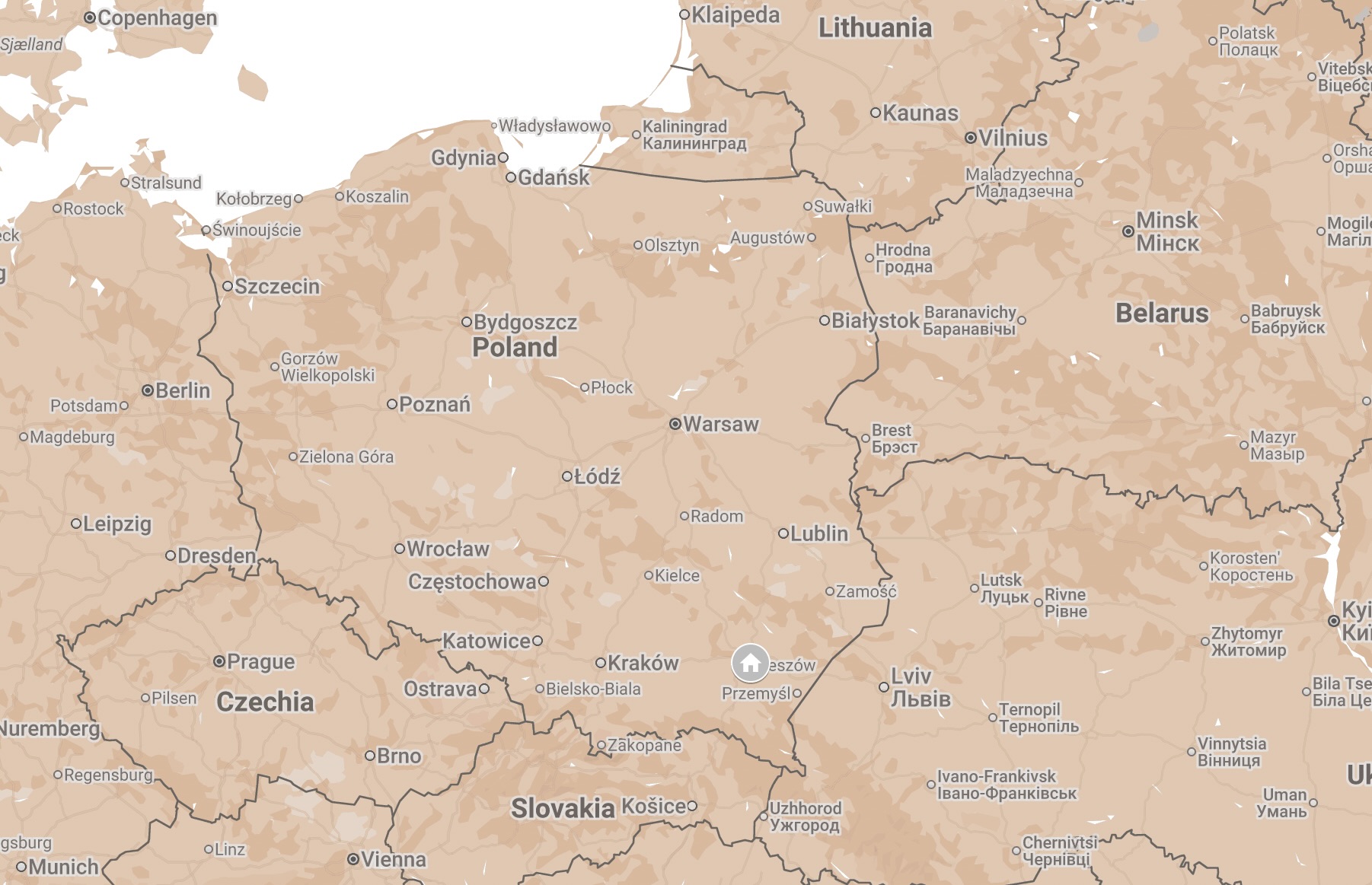 Map of the Subcarpathian Voivodship, Poland.