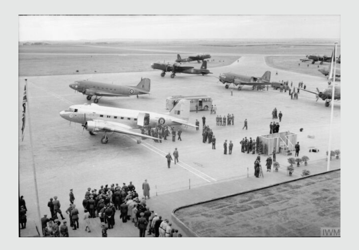 Photograph of Prague airport on 14 August 1945. The same RAF photographer was part of the camera team that was originally scheduled to film another event.