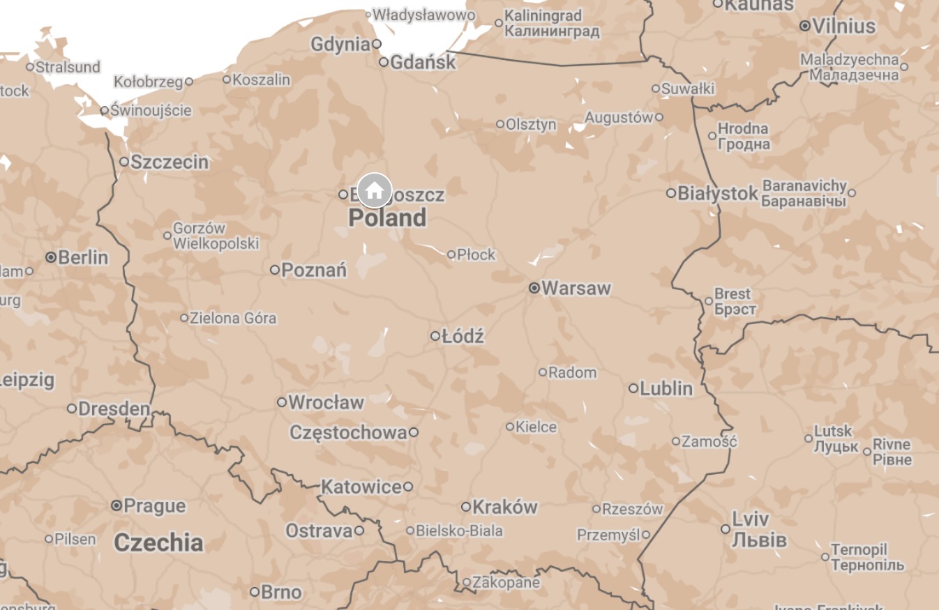 Map of Kuyavian-Pomeranian Voivodship, Poland.