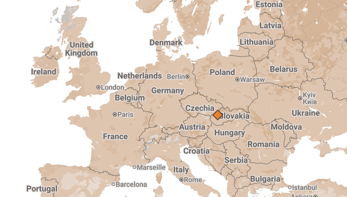 Map of Modern-day Czechia & Slovakia.