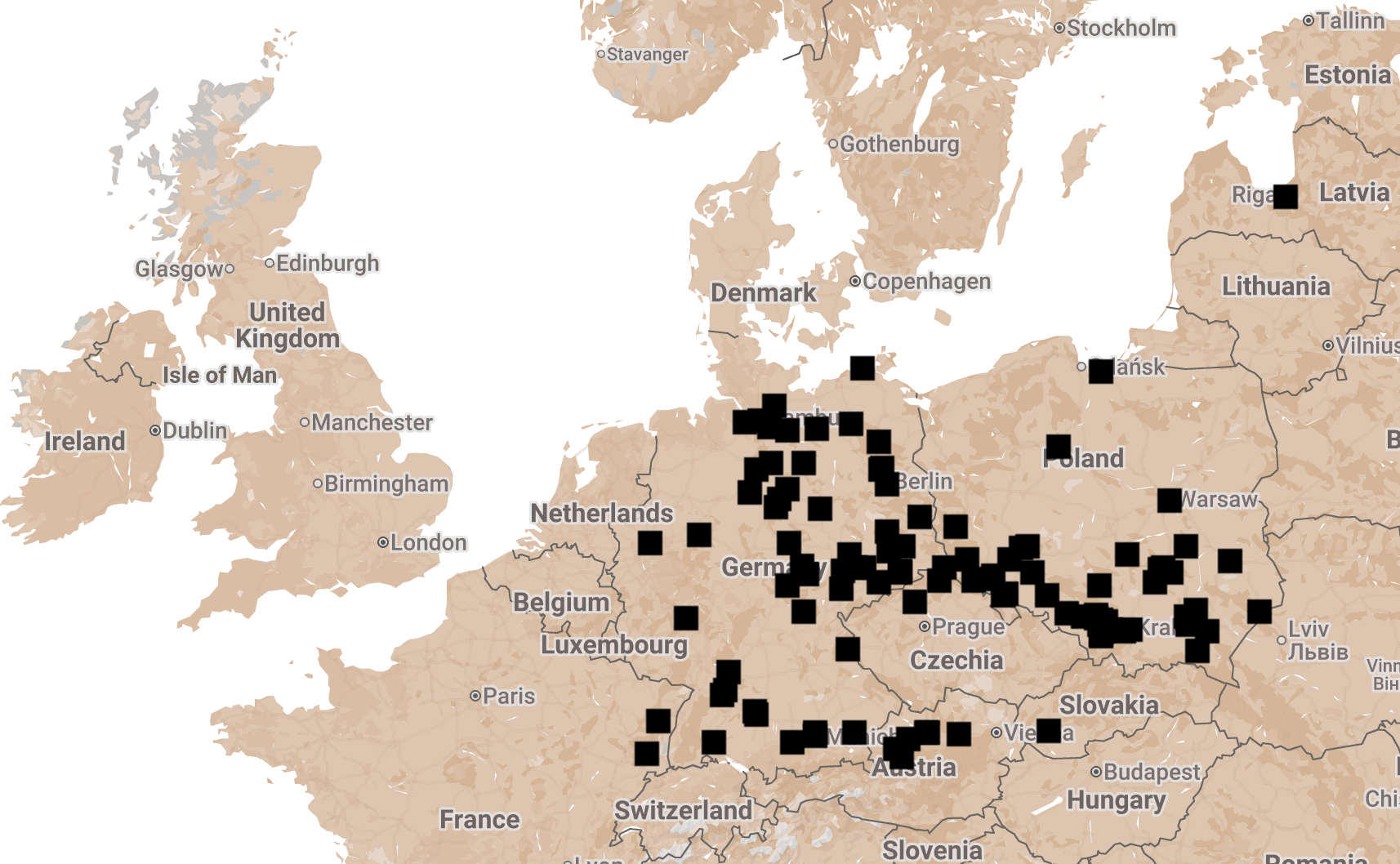 Map of the concentration and labour camps were the Boys were held as slave labourers.