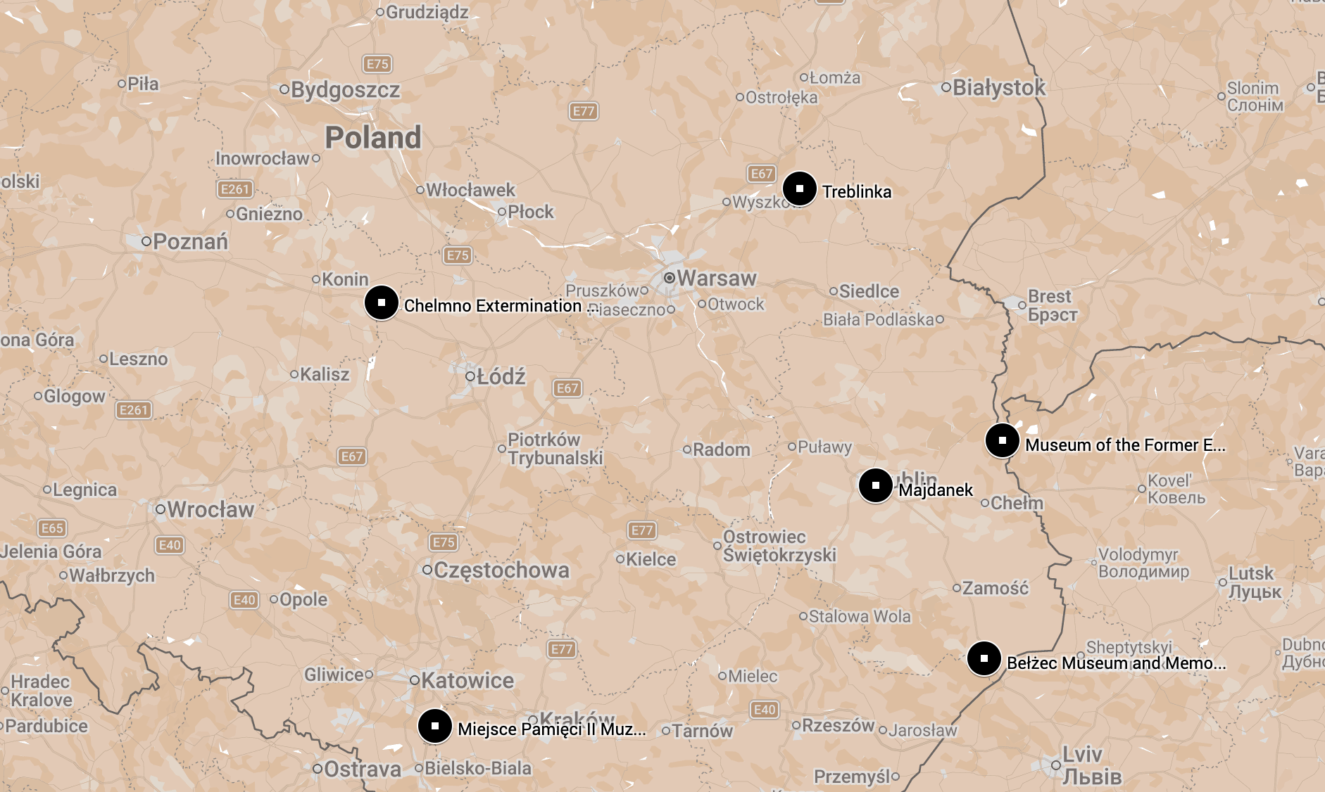 Map of Nazi extermination camps