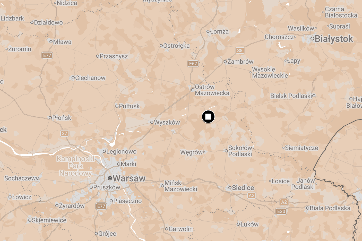Location of the Treblinka extermination camp.