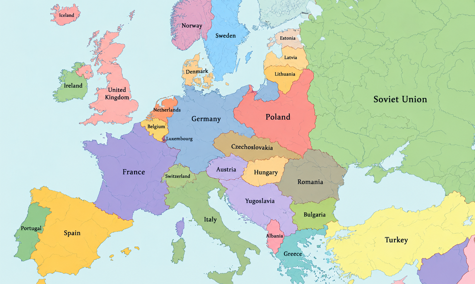 Map of Europe in 1938